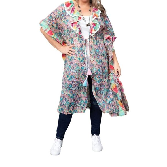 Beatnik Philosophy X Barok Paris Kimono Coverup Tassel Size L NWT Oversized $199 - Picture 1 of 5